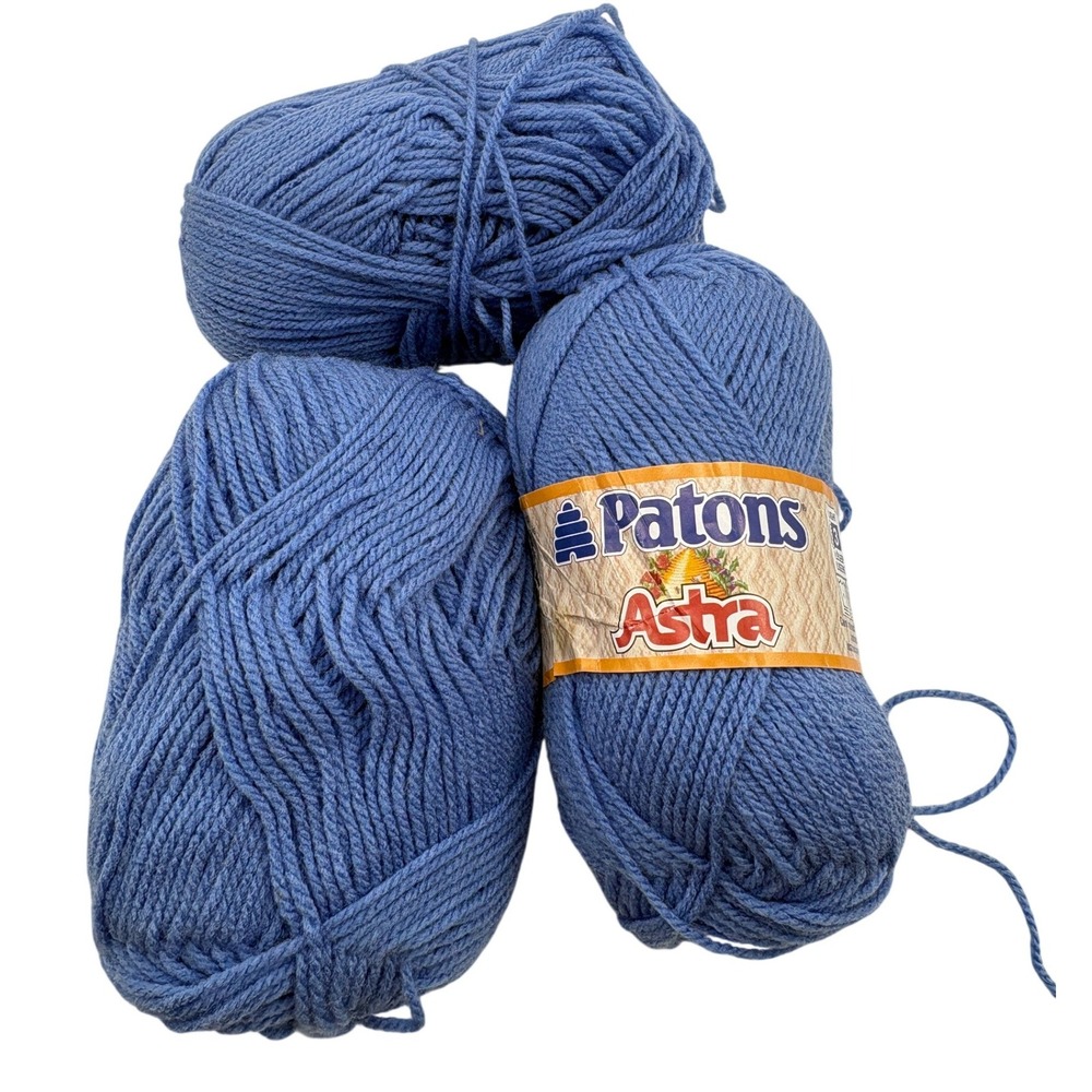 Vtg Patons Astra Faded Denim Blue Yarn Lot 5.3oz 3 Skeins OOP HTF Crochet Knit
